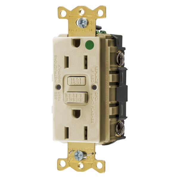Hubbell Wiring Device-Kellems Heavy Duty Hospital Grade AUTOGUARD® Self-Test GFCI Receptacle (Assembled In USA), 15A, Ivory GFRST82IU